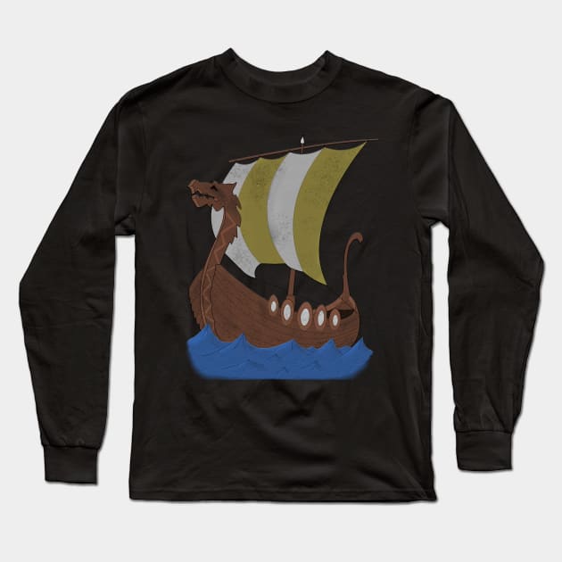 Viking Ship yellow with water Long Sleeve T-Shirt by Pikolik